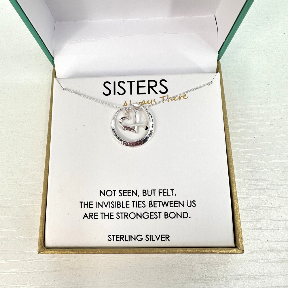 Sterling Silver "Sisters" Necklace Heart Pendant Quote Keepsake by Footnotes